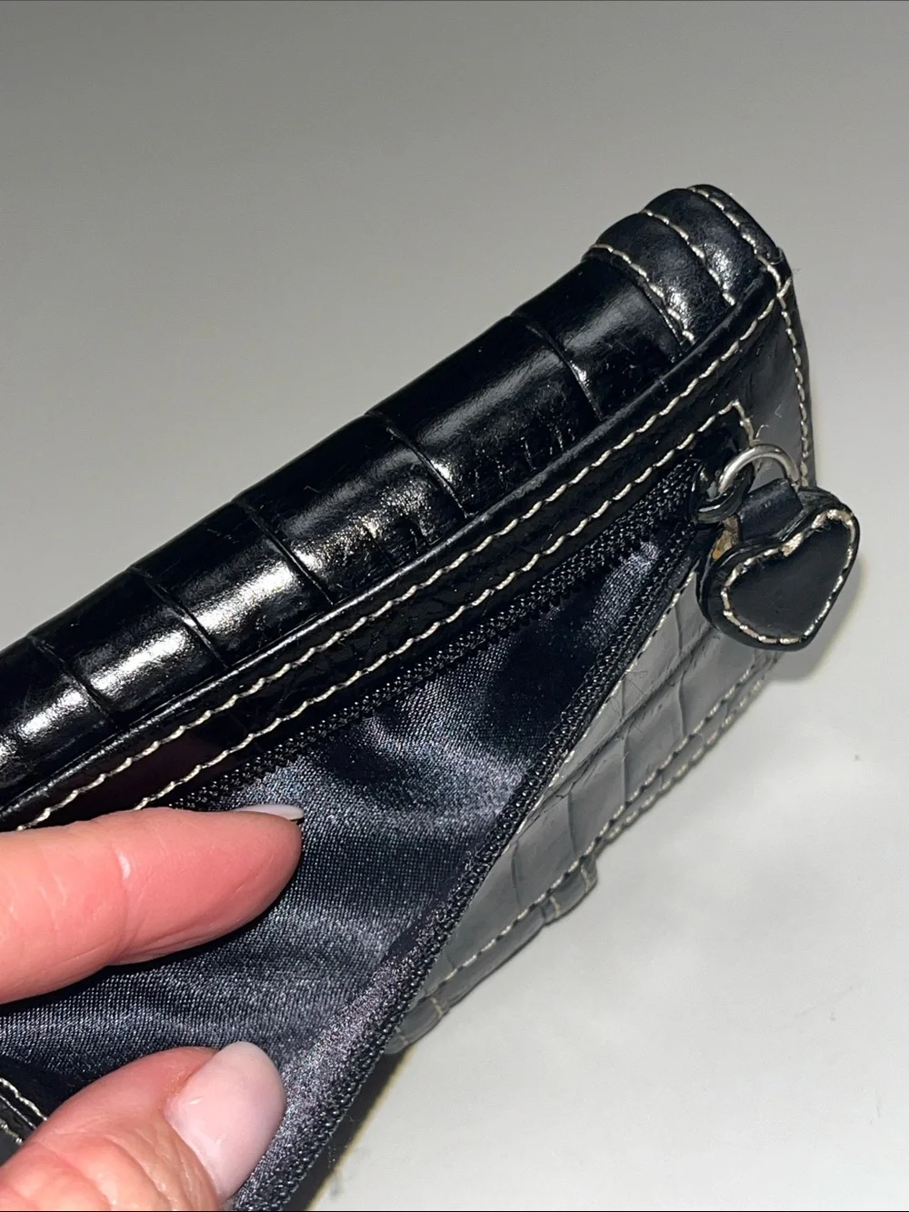 Brighton Black Leather Croc Stamped Print Wallet with Decorative Snap
